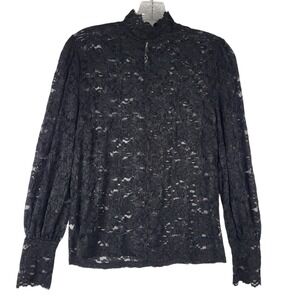 Long Sleeve Lace Mock Neck Top Women's Medium Black Goth Fairy Whimsigoth